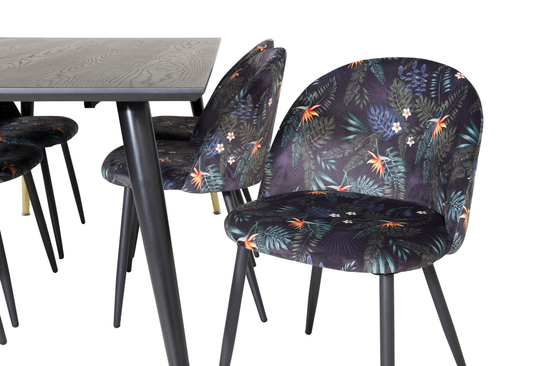 Venture Home Dipp Dining Table - 180*90cm - Black / Black Brass+Velvet Dining Chair - Black Flower fabric_6