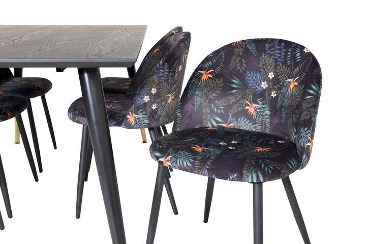 Venture Home Dipp Dining Table - 180*90cm - Black / Black Brass+Velvet Dining Chair - Black Flower fabric_6