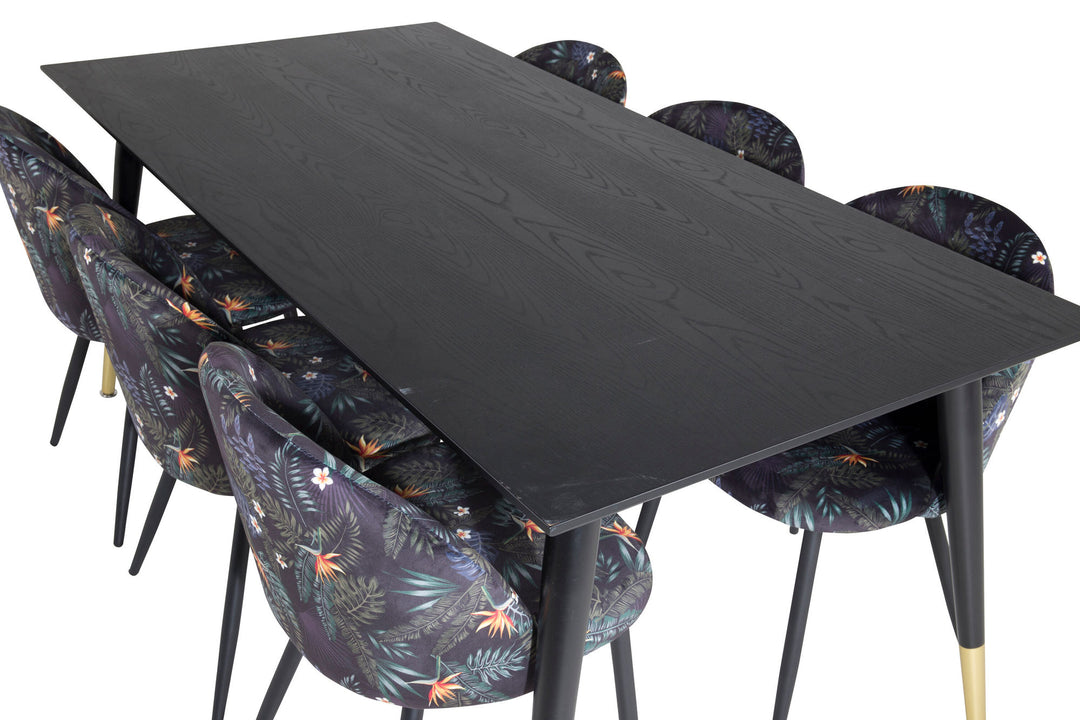 Venture Home Dipp Dining Table - 180*90cm - Black / Black Brass+Velvet Dining Chair - Black Flower fabric_6