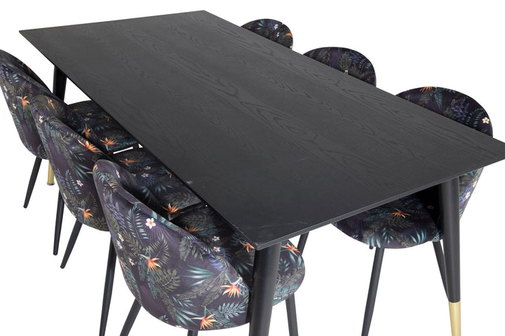 Venture Home Dipp Dining Table - 180*90cm - Black / Black Brass+Velvet Dining Chair - Black Flower fabric_6