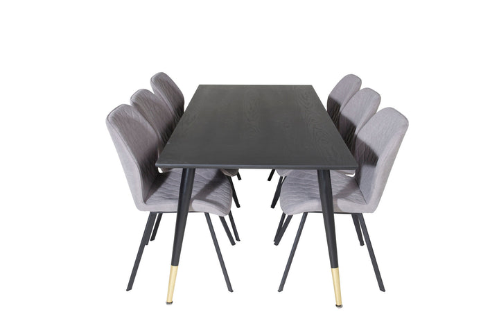 Venture Home Dipp Dining Table - 180*90cm - Black / Black Brass+Gemma Dining Chair - Black Legs - Grey Fabric_6