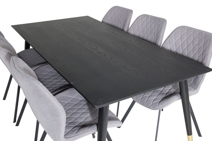 Venture Home Dipp Dining Table - 180*90cm - Black / Black Brass+Gemma Dining Chair - Black Legs - Grey Fabric_6