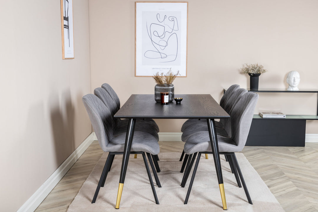 Venture Home Dipp Dining Table - 180*90cm - Black / Black Brass+Gemma Dining Chair - Black Legs - Grey Fabric_6