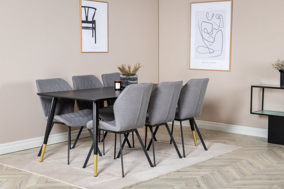Venture Home Dipp Dining Table - 180*90cm - Black / Black Brass+Gemma Dining Chair - Black Legs - Grey Fabric_6