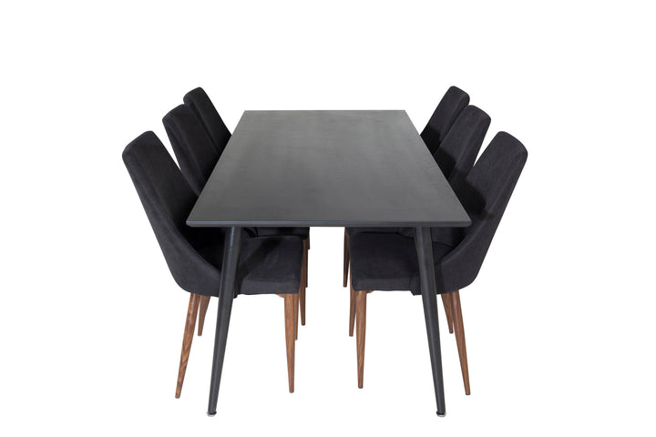 Venture Home Dipp Dining Table - 180*90cm - Black Veneer / all black legs +Leone Dining Chair - Walnut legs - Black Fabric_6
