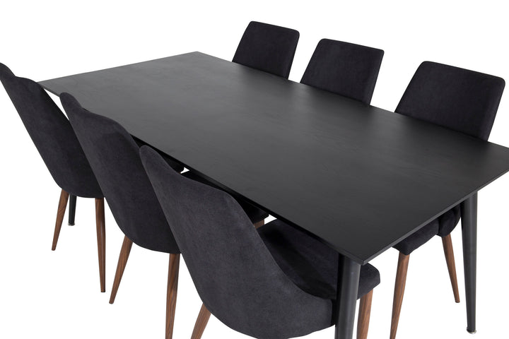 Venture Home Dipp Dining Table - 180*90cm - Black Veneer / all black legs +Leone Dining Chair - Walnut legs - Black Fabric_6