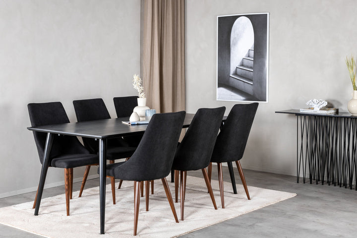 Venture Home Dipp Dining Table - 180*90cm - Black Veneer / all black legs +Leone Dining Chair - Walnut legs - Black Fabric_6