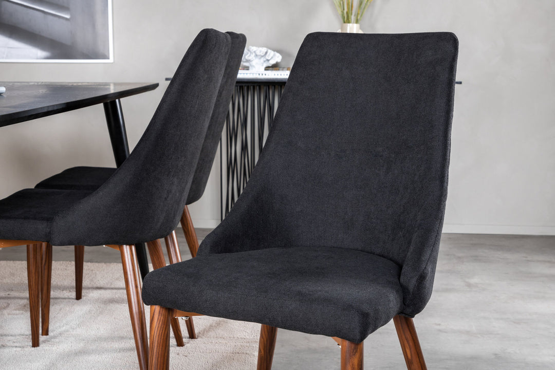 Venture Home Dipp Dining Table - 180*90cm - Black Veneer / all black legs +Leone Dining Chair - Walnut legs - Black Fabric_6