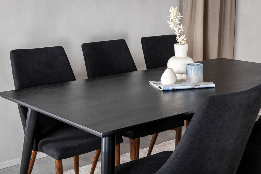 Venture Home Dipp Dining Table - 180*90cm - Black Veneer / all black legs +Leone Dining Chair - Walnut legs - Black Fabric_6