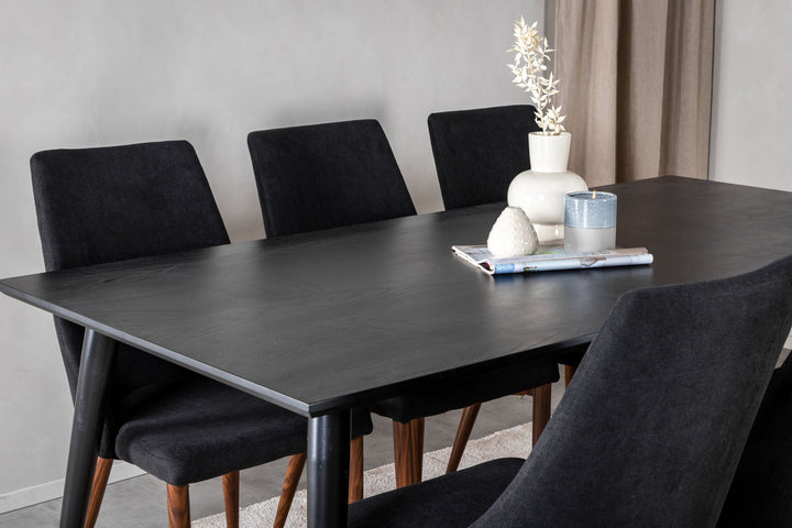 Venture Home Dipp Dining Table - 180*90cm - Black Veneer / all black legs +Leone Dining Chair - Walnut legs - Black Fabric_6