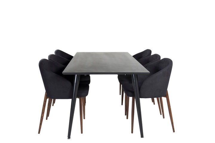 Venture Home Dipp Dining Table - 180*90cm - Black Veneer / all black legs +Arch Dining Chair - Walnut Legs - Black Fabric_6