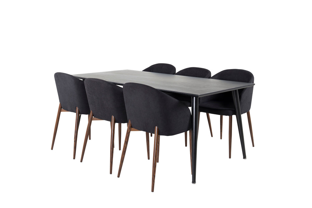 Venture Home Dipp Dining Table - 180*90cm - Black Veneer / all black legs +Arch Dining Chair - Walnut Legs - Black Fabric_6