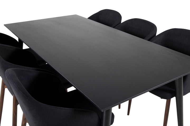 Venture Home Dipp Dining Table - 180*90cm - Black Veneer / all black legs +Arch Dining Chair - Walnut Legs - Black Fabric_6