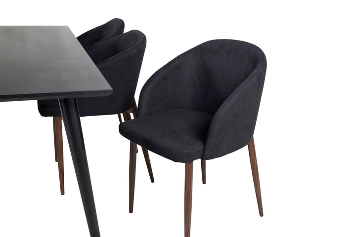 Venture Home Dipp Dining Table - 180*90cm - Black Veneer / all black legs +Arch Dining Chair - Walnut Legs - Black Fabric_6