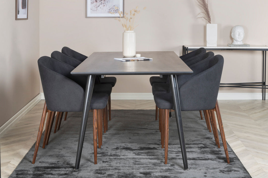 Venture Home Dipp Dining Table - 180*90cm - Black Veneer / all black legs +Arch Dining Chair - Walnut Legs - Black Fabric_6