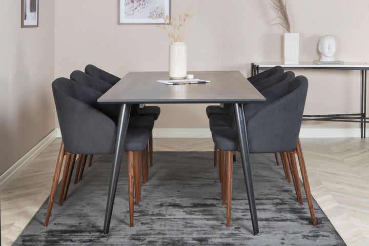 Venture Home Dipp Dining Table - 180*90cm - Black Veneer / all black legs +Arch Dining Chair - Walnut Legs - Black Fabric_6