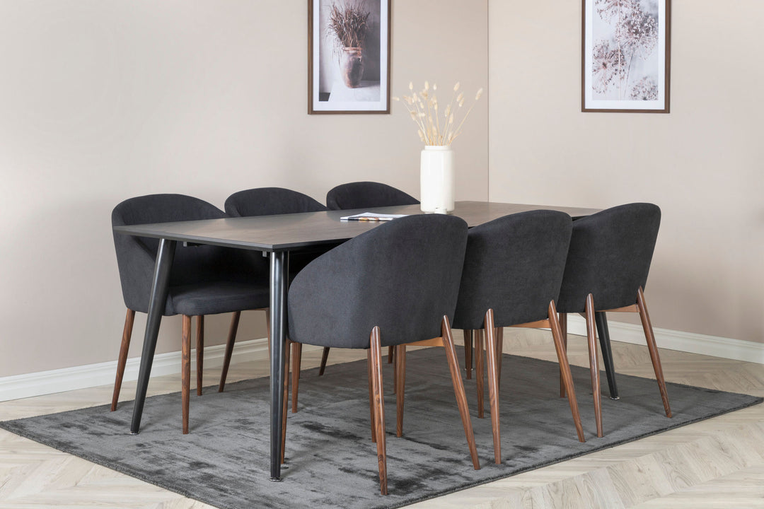 Venture Home Dipp Dining Table - 180*90cm - Black Veneer / all black legs +Arch Dining Chair - Walnut Legs - Black Fabric_6