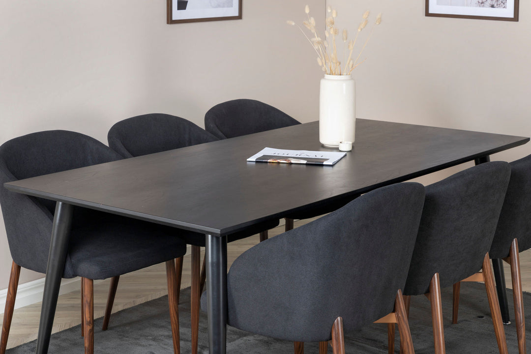 Venture Home Dipp Dining Table - 180*90cm - Black Veneer / all black legs +Arch Dining Chair - Walnut Legs - Black Fabric_6