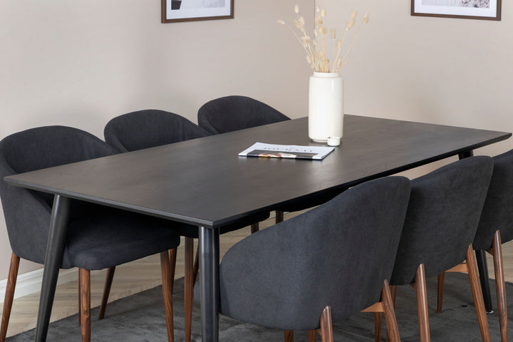 Venture Home Dipp Dining Table - 180*90cm - Black Veneer / all black legs +Arch Dining Chair - Walnut Legs - Black Fabric_6