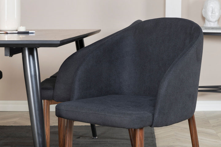 Venture Home Dipp Dining Table - 180*90cm - Black Veneer / all black legs +Arch Dining Chair - Walnut Legs - Black Fabric_6