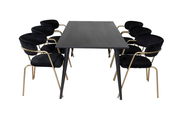 Venture Home Dipp Dining Table - 180*90cm - Black Veneer / all black legs +Arrow armchair - Brass Legs - Black Velvet_6