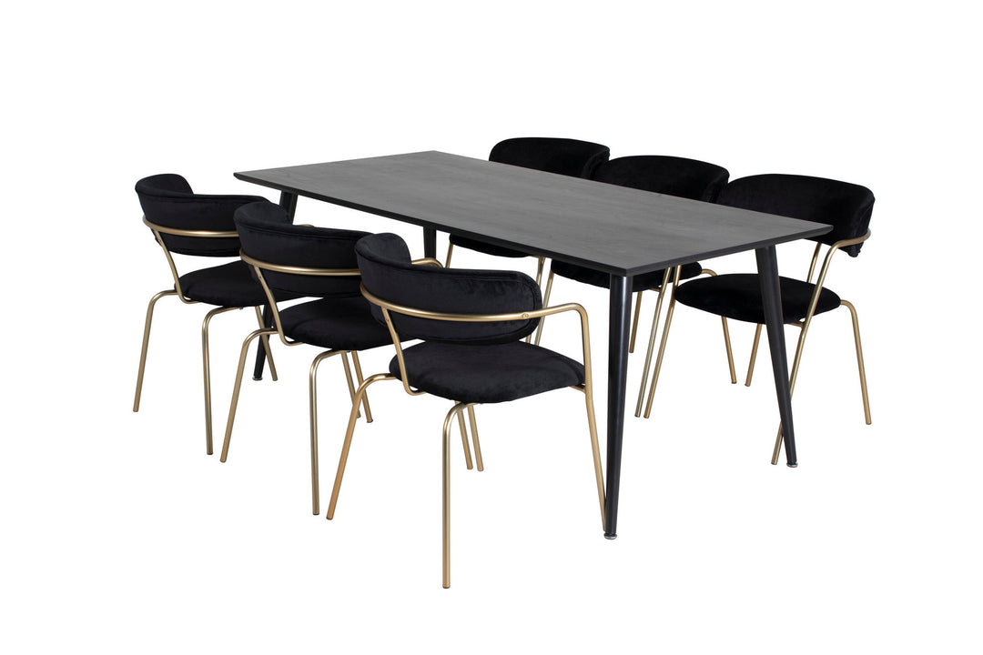 Venture Home Dipp Dining Table - 180*90cm - Black Veneer / all black legs +Arrow armchair - Brass Legs - Black Velvet_6