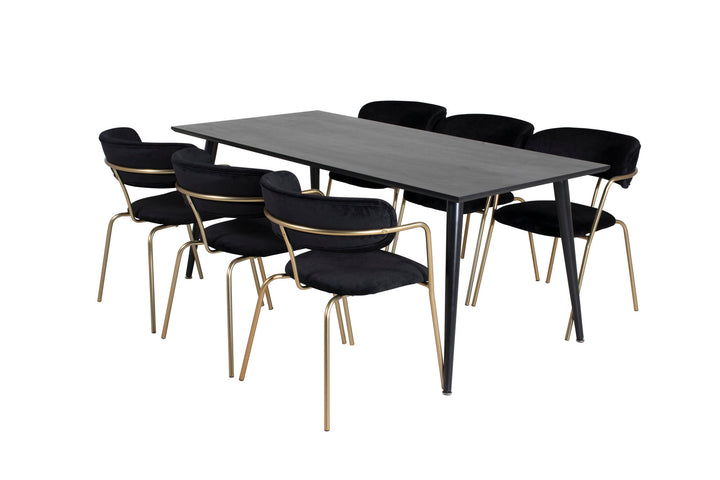 Venture Home Dipp Dining Table - 180*90cm - Black Veneer / all black legs +Arrow armchair - Brass Legs - Black Velvet_6