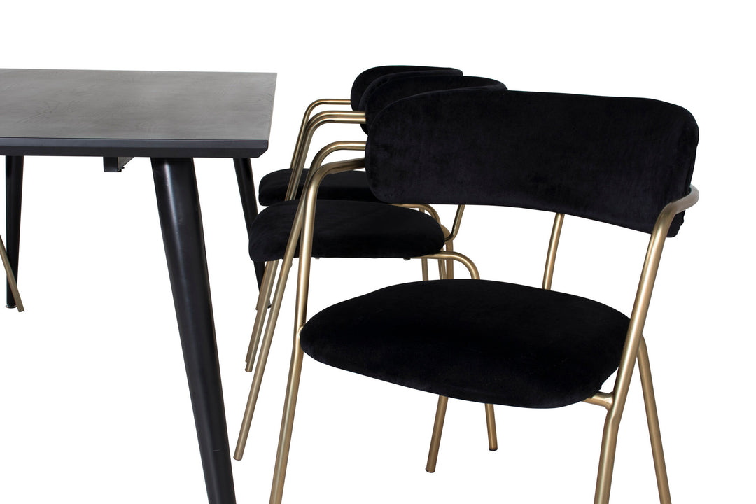 Venture Home Dipp Dining Table - 180*90cm - Black Veneer / all black legs +Arrow armchair - Brass Legs - Black Velvet_6
