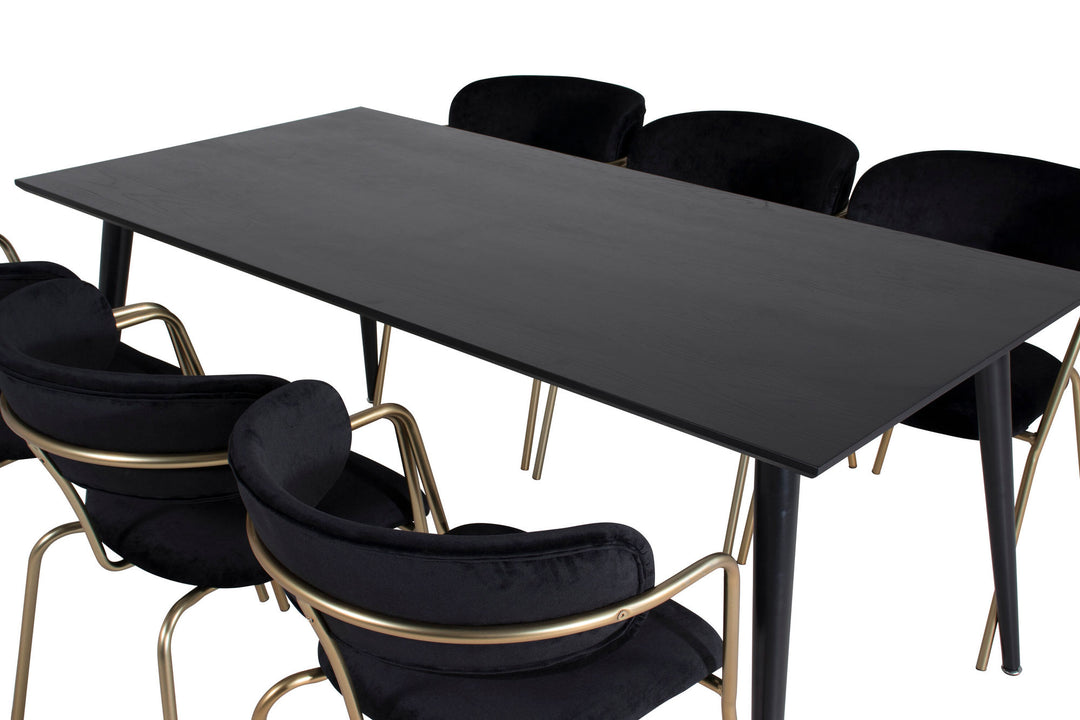 Venture Home Dipp Dining Table - 180*90cm - Black Veneer / all black legs +Arrow armchair - Brass Legs - Black Velvet_6
