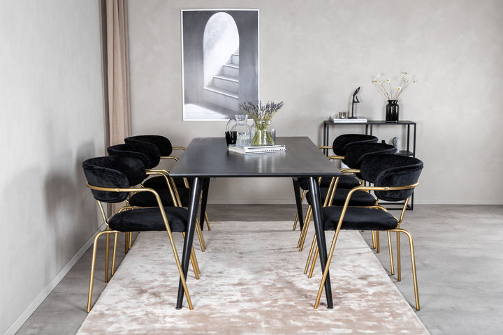 Venture Home Dipp Dining Table - 180*90cm - Black Veneer / all black legs +Arrow armchair - Brass Legs - Black Velvet_6