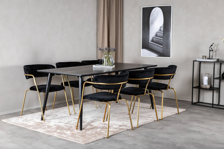 Venture Home Dipp Dining Table - 180*90cm - Black Veneer / all black legs +Arrow armchair - Brass Legs - Black Velvet_6