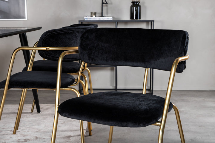 Venture Home Dipp Dining Table - 180*90cm - Black Veneer / all black legs +Arrow armchair - Brass Legs - Black Velvet_6