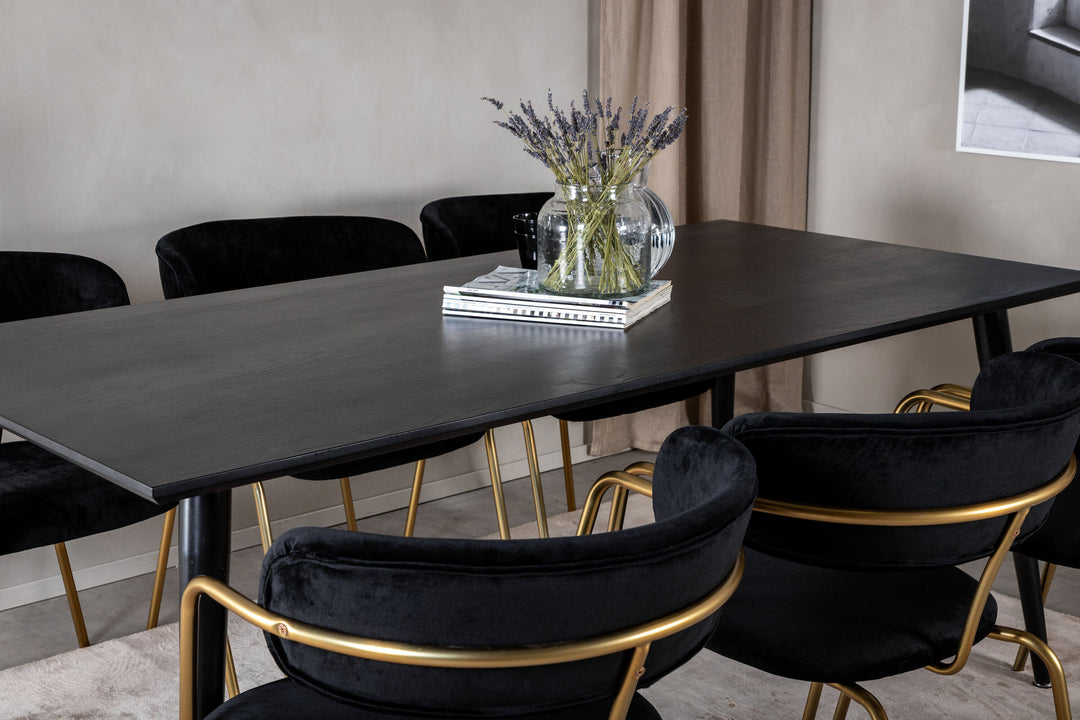 Venture Home Dipp Dining Table - 180*90cm - Black Veneer / all black legs +Arrow armchair - Brass Legs - Black Velvet_6