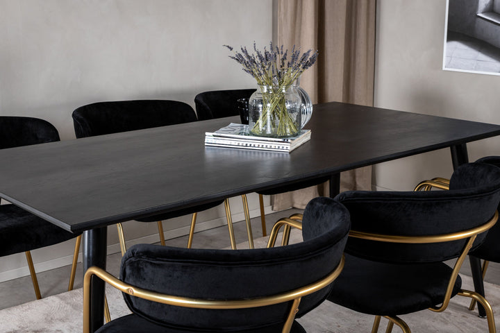 Venture Home Dipp Dining Table - 180*90cm - Black Veneer / all black legs +Arrow armchair - Brass Legs - Black Velvet_6