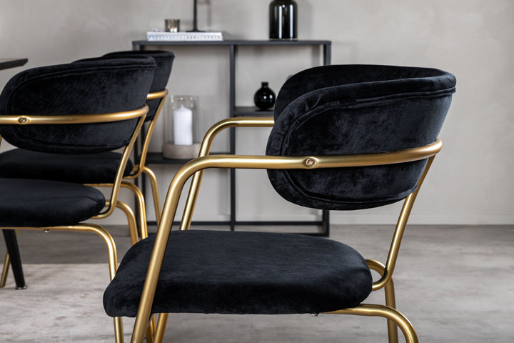 Venture Home Dipp Dining Table - 180*90cm - Black Veneer / all black legs +Arrow armchair - Brass Legs - Black Velvet_6