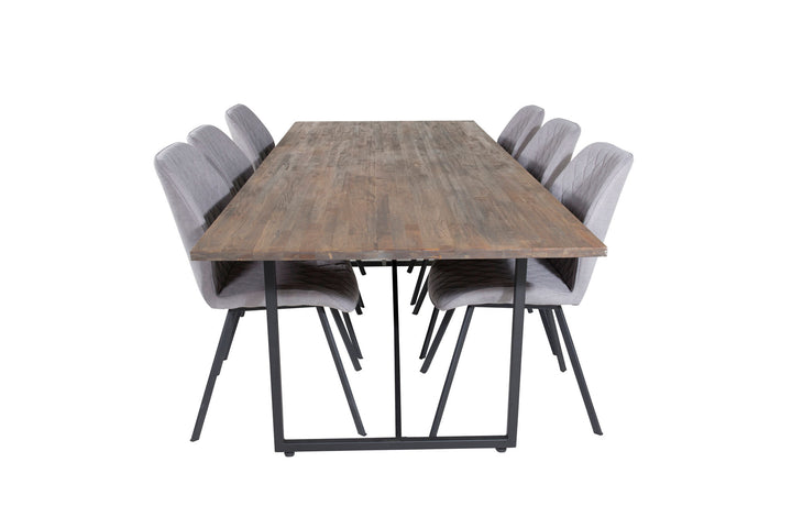 Venture Home Padang Dining Table - 250*100*H76 - Dark Teak / Black+Gemma Dining Chair - Black Legs - Grey Fabric_6