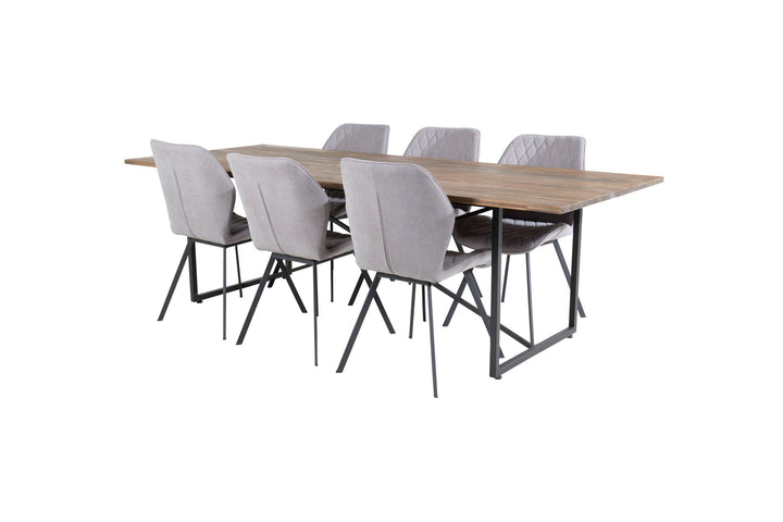Venture Home Padang Dining Table - 250*100*H76 - Dark Teak / Black+Gemma Dining Chair - Black Legs - Grey Fabric_6