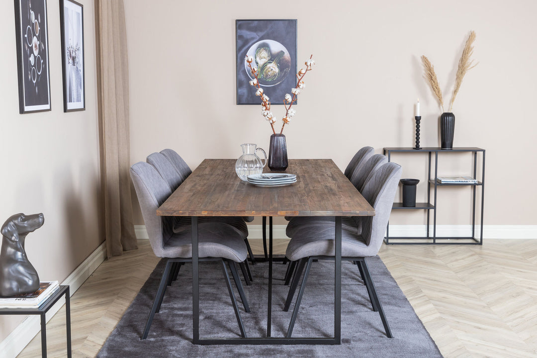 Venture Home Padang Dining Table - 250*100*H76 - Dark Teak / Black+Gemma Dining Chair - Black Legs - Grey Fabric_6