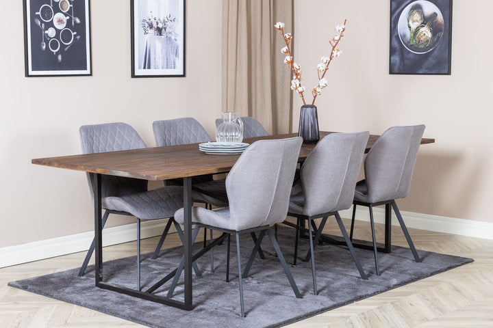 Venture Home Padang Dining Table - 250*100*H76 - Dark Teak / Black+Gemma Dining Chair - Black Legs - Grey Fabric_6