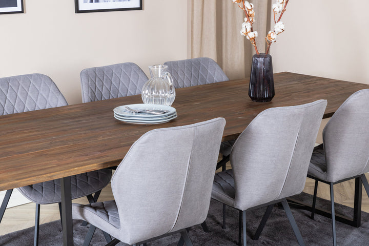 Venture Home Padang Dining Table - 250*100*H76 - Dark Teak / Black+Gemma Dining Chair - Black Legs - Grey Fabric_6
