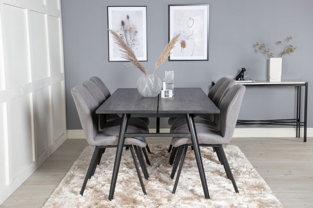 Venture Home Sleek Extentiontable Black Brushed - 195*95+Gemma Dining Chair - Black Legs - Grey Fabric_6