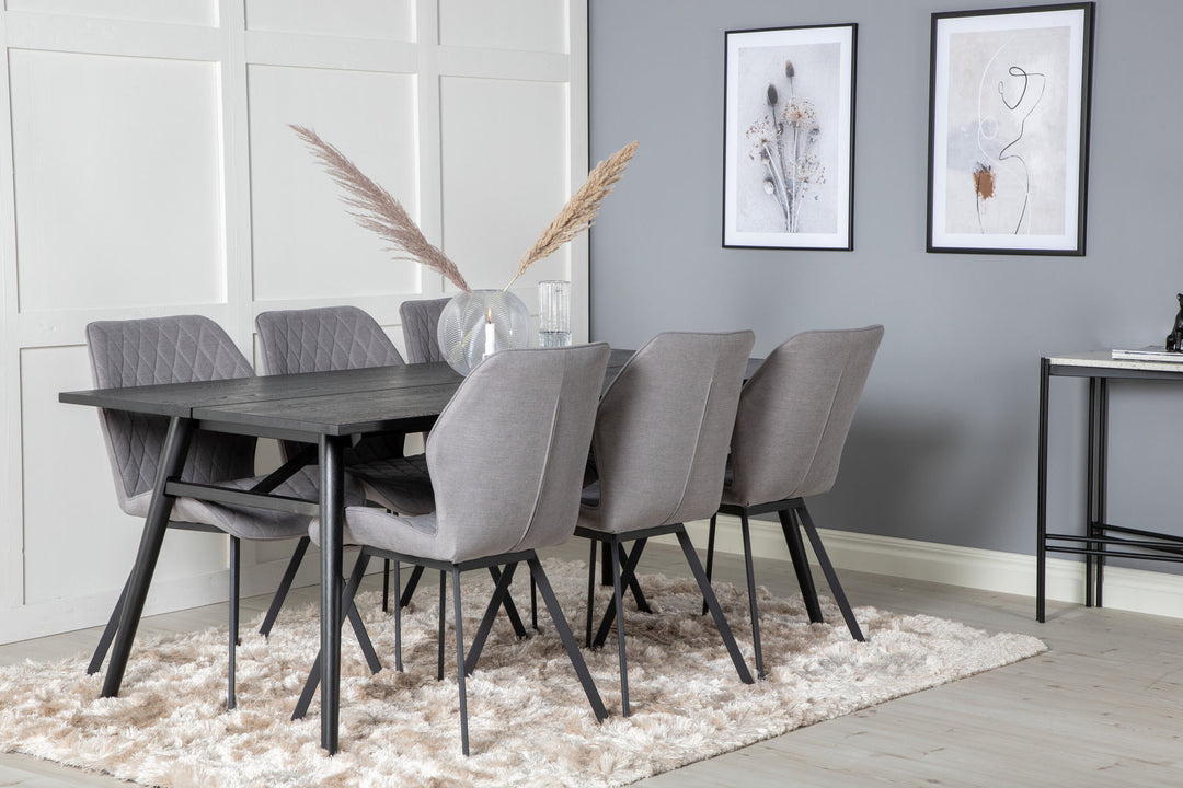 Venture Home Sleek Extentiontable Black Brushed - 195*95+Gemma Dining Chair - Black Legs - Grey Fabric_6