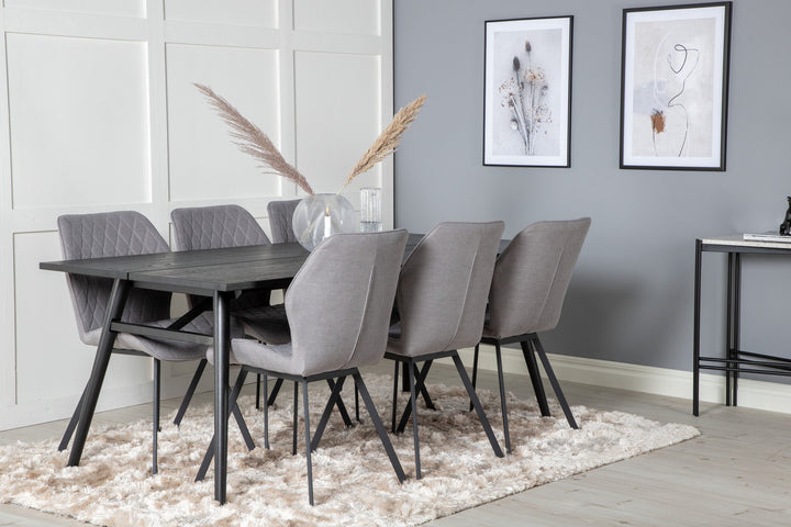 Venture Home Sleek Extentiontable Black Brushed - 195*95+Gemma Dining Chair - Black Legs - Grey Fabric_6