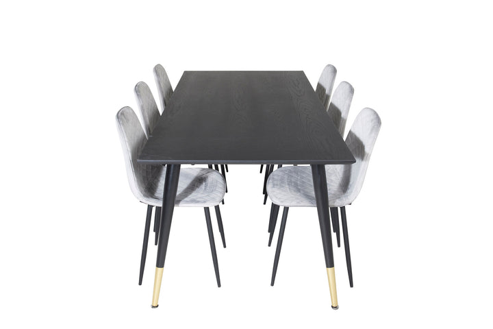 Venture Home Dipp Dining Table - 180*90cm - Black / Black Brass+Polar Diamond Dining Chair - Black Legs - Grey Velvet_6