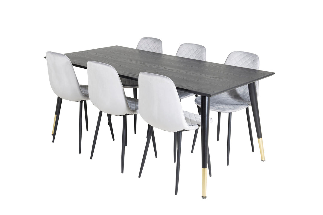 Venture Home Dipp Dining Table - 180*90cm - Black / Black Brass+Polar Diamond Dining Chair - Black Legs - Grey Velvet_6