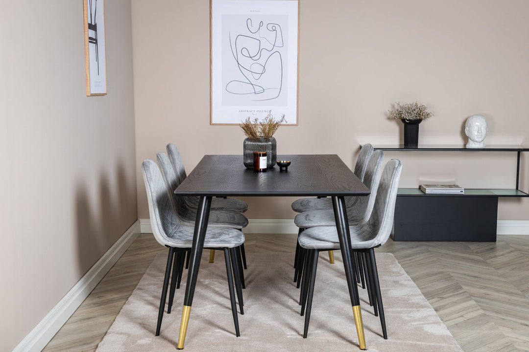 Venture Home Dipp Dining Table - 180*90cm - Black / Black Brass+Polar Diamond Dining Chair - Black Legs - Grey Velvet_6