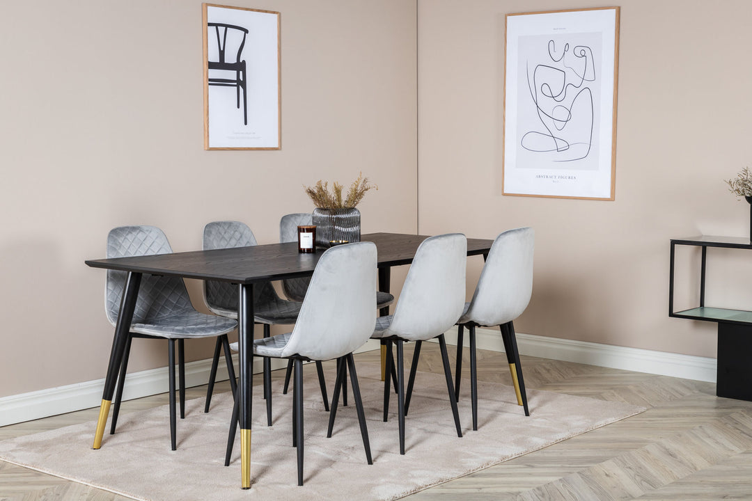 Venture Home Dipp Dining Table - 180*90cm - Black / Black Brass+Polar Diamond Dining Chair - Black Legs - Grey Velvet_6
