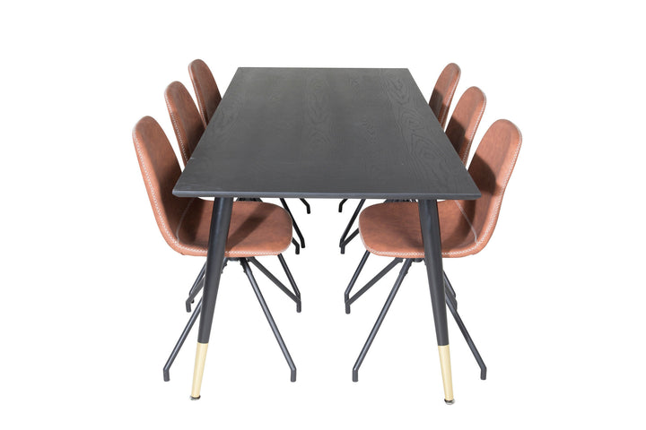 Venture Home Dipp Dining Table - 180*90cm - Black / Black Brass+Polar Dining Chair with Spin function - black Legs - Brown PU - White Stitches_6