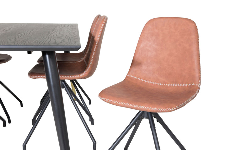 Venture Home Dipp Dining Table - 180*90cm - Black / Black Brass+Polar Dining Chair with Spin function - black Legs - Brown PU - White Stitches_6