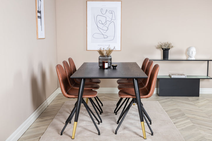 Venture Home Dipp Dining Table - 180*90cm - Black / Black Brass+Polar Dining Chair with Spin function - black Legs - Brown PU - White Stitches_6